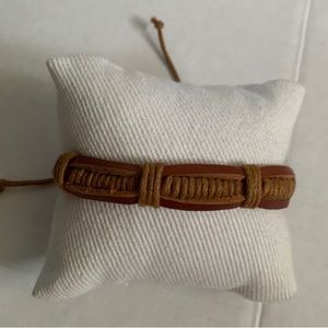 Tan Leather Bracelet with Lace Wrap Around Detail